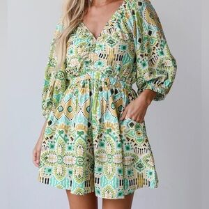 ODDY GREEN ROMPER, AZTEC PRINT, RESORTWEAR, WOMEN SIZE L